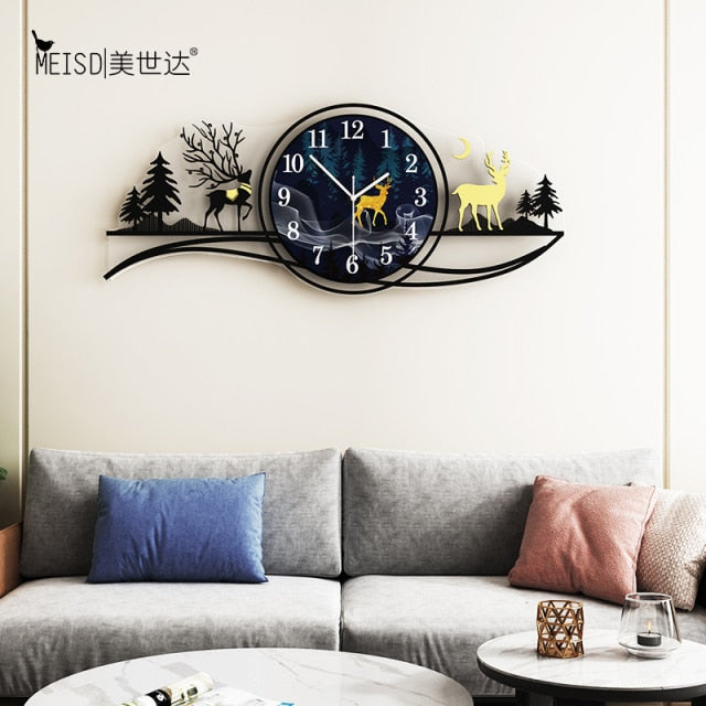 Multicolor Auror Deer Large Wall Clock Modern Design Living Room Home Decoration Wall Decor For Room Decorative Wall Watch Clock