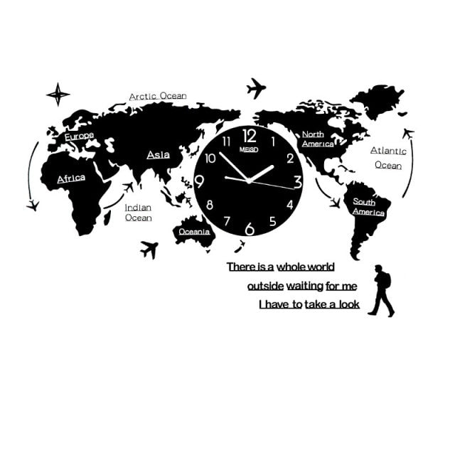 World Map Silent Acrylic Large Decorative Wall Clock