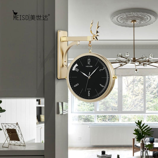 Double Sided Round Wall Mount Station Clocks Watchs Double Face Wall Clock Vintage Retro Home Decor Metal Frame Glass Dial Cover