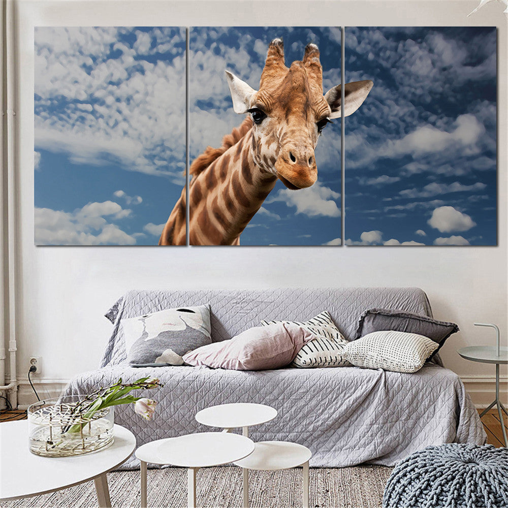 Mordern Animal Oil Painting Deer Giraffe Wall Art Poster and Print Home Decor Canvas Pictures for Living Room No Frame 3 Pieces
