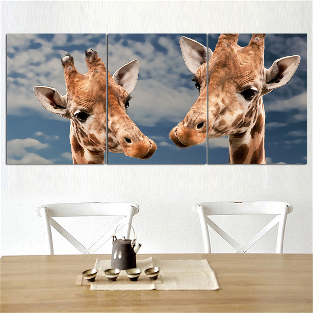 Mordern Animal Oil Painting Deer Giraffe Wall Art Poster and Print Home Decor Canvas Pictures for Living Room No Frame 3 Pieces