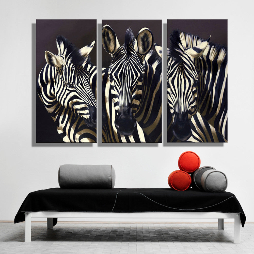 Oil Painting Canvas Vivid Zebra Fashion Wall Art Decoration Home Decor On Canvas Modern Wall Art For Living Room (3PCS)