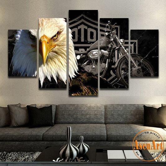 5 Panel Canvas Art Eagle Motorcycle Painting for Living Room Modern Home Decoration Wall Art Canvas Prints Wall Picture Unframed
