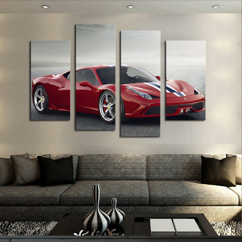 4 Pcs(No Frame) Red  Sports Car Wall Art Picture Home Decoration Living Room Canvas Print Painting Wall picture on canvas