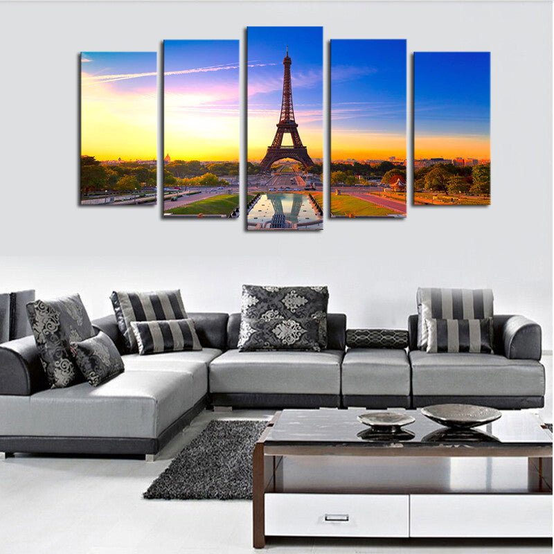 Unframed 5 panels Eiffel Tower Modern Home Wall Decor Painting Canvas Art HD Print Painting Canvas Wall Picture For Home Decor
