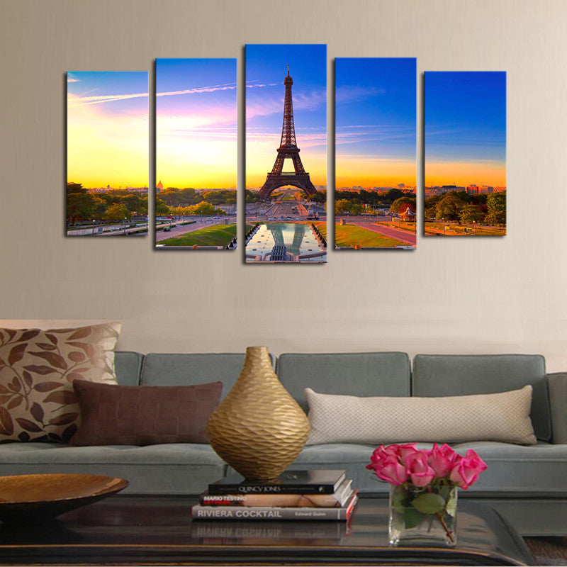 Unframed 5 panels Eiffel Tower Modern Home Wall Decor Painting Canvas Art HD Print Painting Canvas Wall Picture For Home Decor