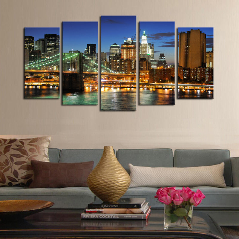 5 panels(No Frame)The City Landscape  Home Wall Decor Painting Canvas Art HD Print Painting Canvas Wall Picture For Home Decor