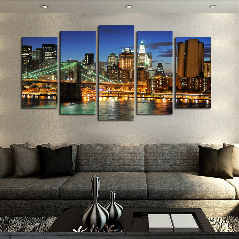 5 panels(No Frame)The City Landscape  Home Wall Decor Painting Canvas Art HD Print Painting Canvas Wall Picture For Home Decor