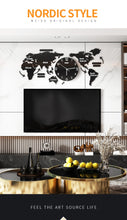 Load image into Gallery viewer, Punch-free DIY Black Acrylic World Map Large Wall Clock Modern Desgin Stickers Silent Watch Home Living Room Kitchen Decorarion
