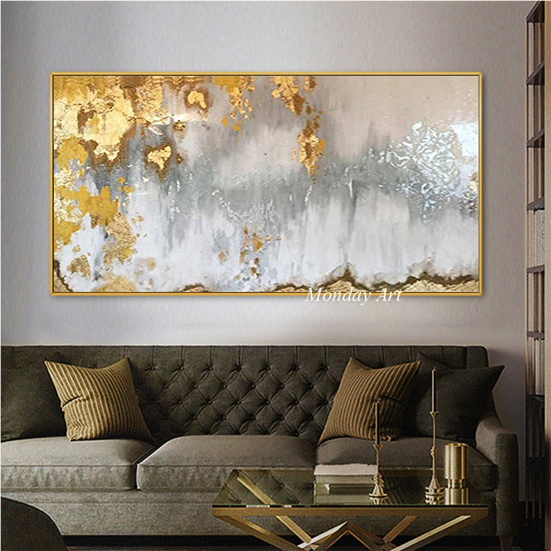 Gold Abstract Hand painted canvas painting wall art pictures for living room home hallway wall decor gold texture quadro decor