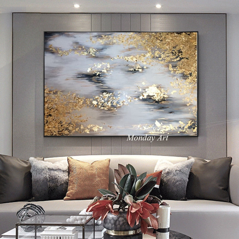 Gold Abstract Hand painted canvas painting wall art pictures for living room home hallway wall decor gold texture quadro decor