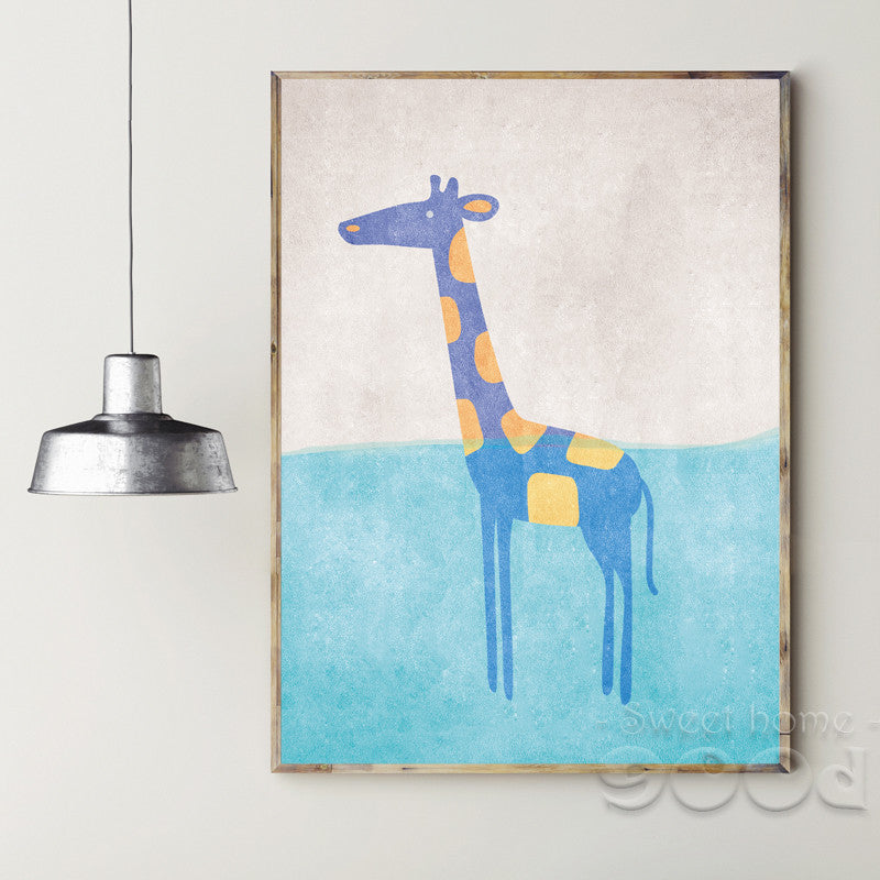 Vintage Cartoon Giraffe Canvas Art Print Painting Poster,  Wall Pictures for Home Decoration, Nursery Home Decor YE105