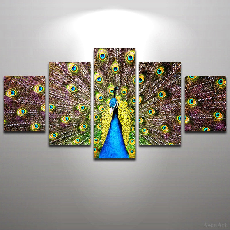 5 Panel Beautiful Peacock Painting Canvas Painting Modern Print Wall Art Picture Living Room Bedroom Home Decoration