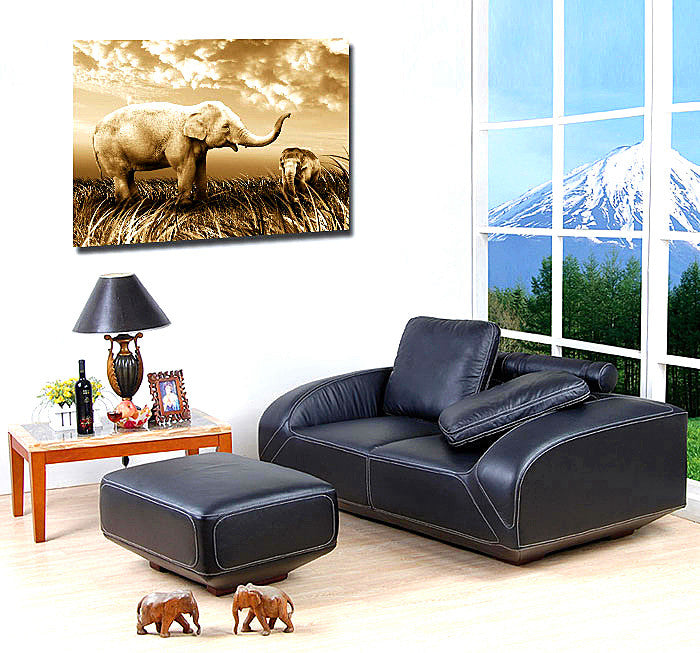 African Elephant Mon and Baby Modern Animal Painting Canvas Print  for Home Living Room Office Hotel Wall Art Decor