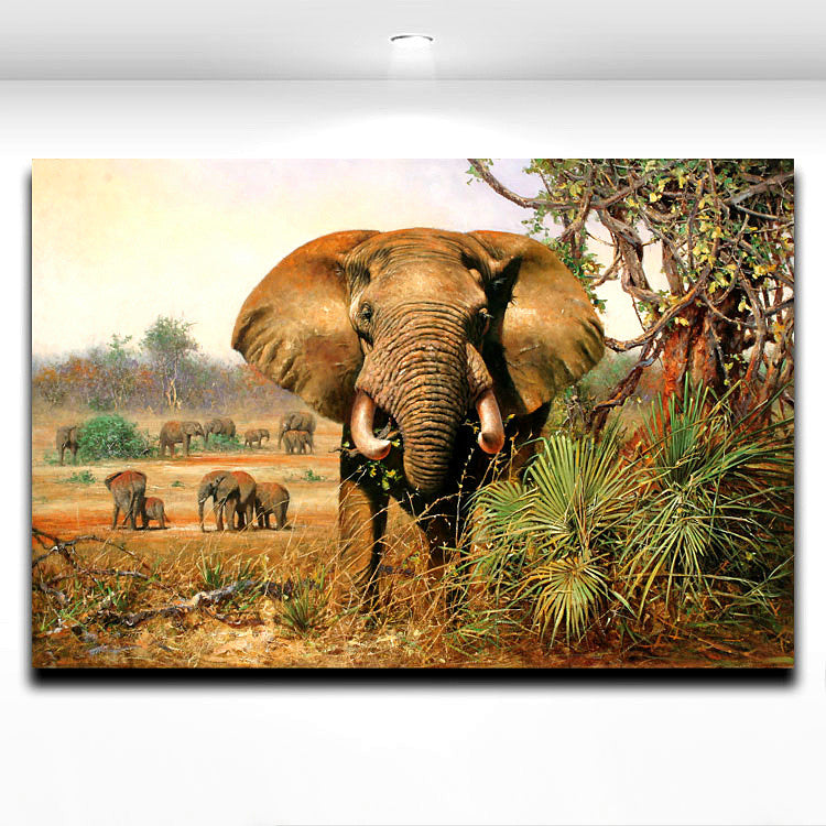 African Wild Animal  Elephant Painting Canvas Print Wall Decor Modern Artwork for Home Living Office