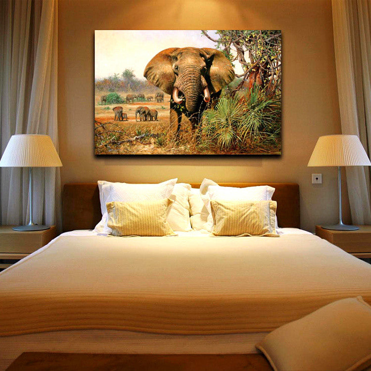 African Wild Animal  Elephant Painting Canvas Print Wall Decor Modern Artwork for Home Living Office