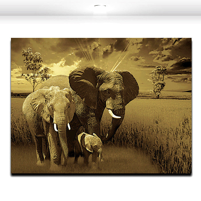 Elephant Family Animal Painting Modern Artworks Mural Art Canvas Printing for Home Office Wall Decor
