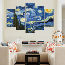 Load image into Gallery viewer, 5 Panel Canvas Art Van Gogh Oil Painting Reproductions Apricot Flower Starry Night Wall Pictures Canvas Prints Unframed
