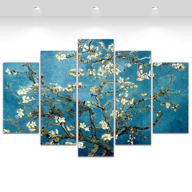 5 Panel Canvas Art Van Gogh Oil Painting Reproductions Apricot Flower Starry Night Wall Pictures Canvas Prints Unframed
