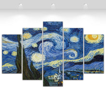 Load image into Gallery viewer, 5 Panel Canvas Art Van Gogh Oil Painting Reproductions Apricot Flower Starry Night Wall Pictures Canvas Prints Unframed
