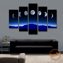Load image into Gallery viewer, 5 Panel Dark Moon Picture Mountain Night Landscape Painting for Bedroom Wall Art Canvas Prints No Frame
