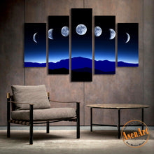 Load image into Gallery viewer, 5 Panel Dark Moon Picture Mountain Night Landscape Painting for Bedroom Wall Art Canvas Prints No Frame
