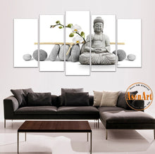 Load image into Gallery viewer, 5 Panel Painting Flower Stone Buddha Wall Art Canvas Print Modern Artwork for Living Room Home Decoration Unframed
