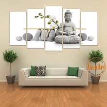Load image into Gallery viewer, 5 Panel Painting Flower Stone Buddha Wall Art Canvas Print Modern Artwork for Living Room Home Decoration Unframed
