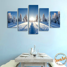 Load image into Gallery viewer, 5 Panels Beautiful Nature Snow Winter Landscape Picture Canvas Print Sunrise Painting Tree For Living Room Wall Art Home Decor
