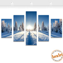 Load image into Gallery viewer, 5 Panels Beautiful Nature Snow Winter Landscape Picture Canvas Print Sunrise Painting Tree For Living Room Wall Art Home Decor
