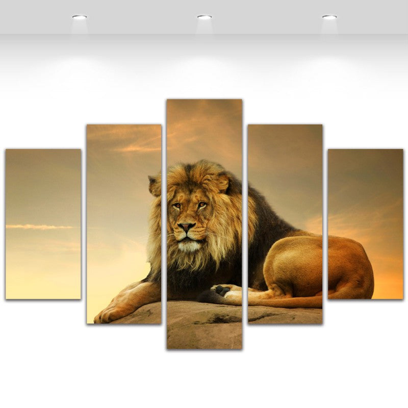 5 Panel Wall Art Husky Lion Elephant Fox Horse Animal Painting Canvas Prints Modern Home Decoration Wall Pictures Unframed