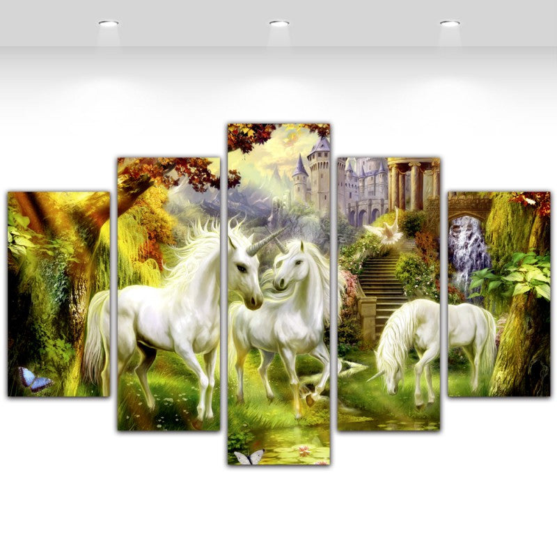 5 Panel Wall Art Husky Lion Elephant Fox Horse Animal Painting Canvas Prints Modern Home Decoration Wall Pictures Unframed