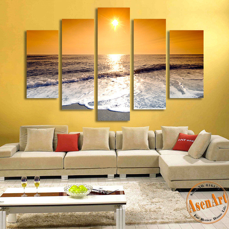 5 Panel Seaside Painting Sunset Painting Wall Art Canvas Prints Picture for Living Room Unframed Modern Home Decor