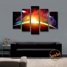 Load image into Gallery viewer, Amazing Outer Space Painting Star Moon 5 Panel Wall Art Canvas Prints Artwork Picture for Living Room Decor Unframed
