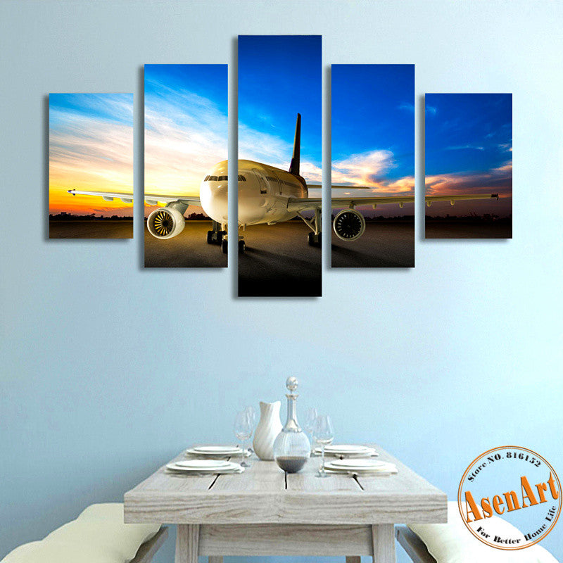 5 Panels Airplane Canvas Painting Print Quadro Home Decor Cuadros Wall Pictures for Living Room Modern Picture 2016 No Frame