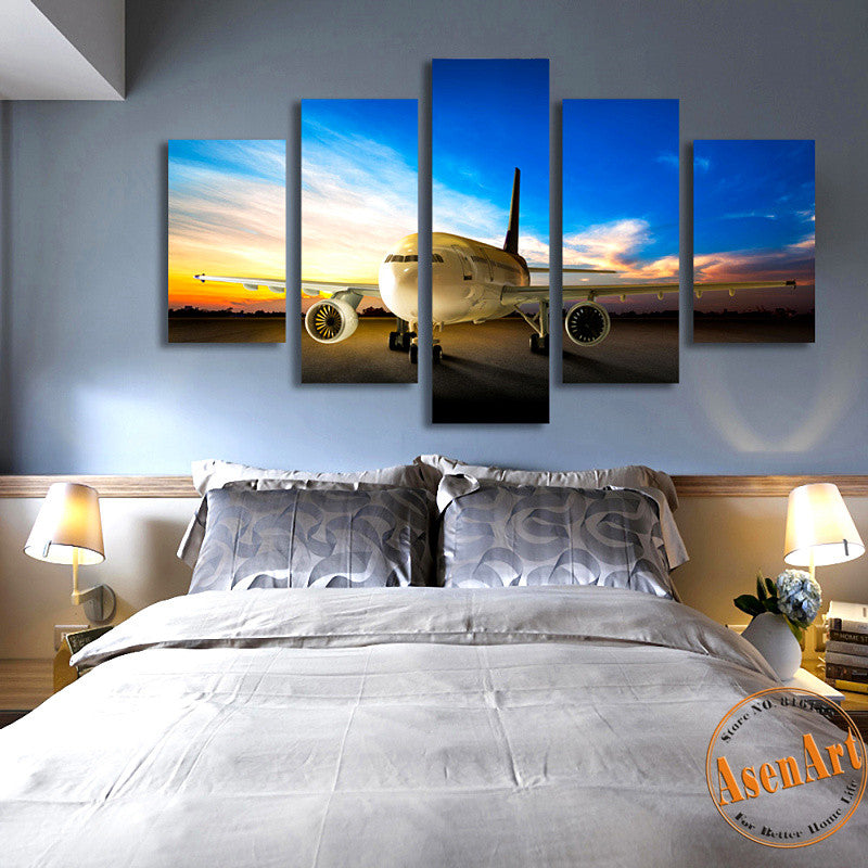 5 Panels Airplane Canvas Painting Print Quadro Home Decor Cuadros Wall Pictures for Living Room Modern Picture 2016 No Frame