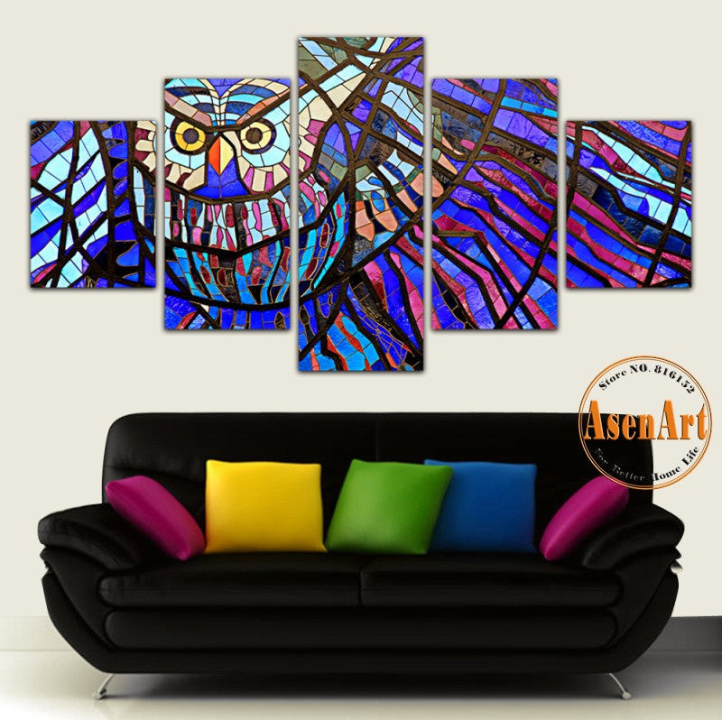 5 Panel Modern Printed Canvas Painting Colorful Owl Pictures for Living Room Home Decoration Wall Art Unframed