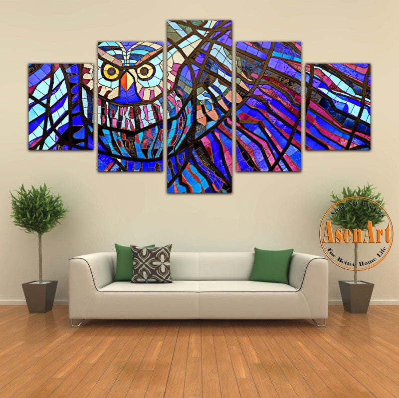 5 Panel Modern Printed Canvas Painting Colorful Owl Pictures for Living Room Home Decoration Wall Art Unframed