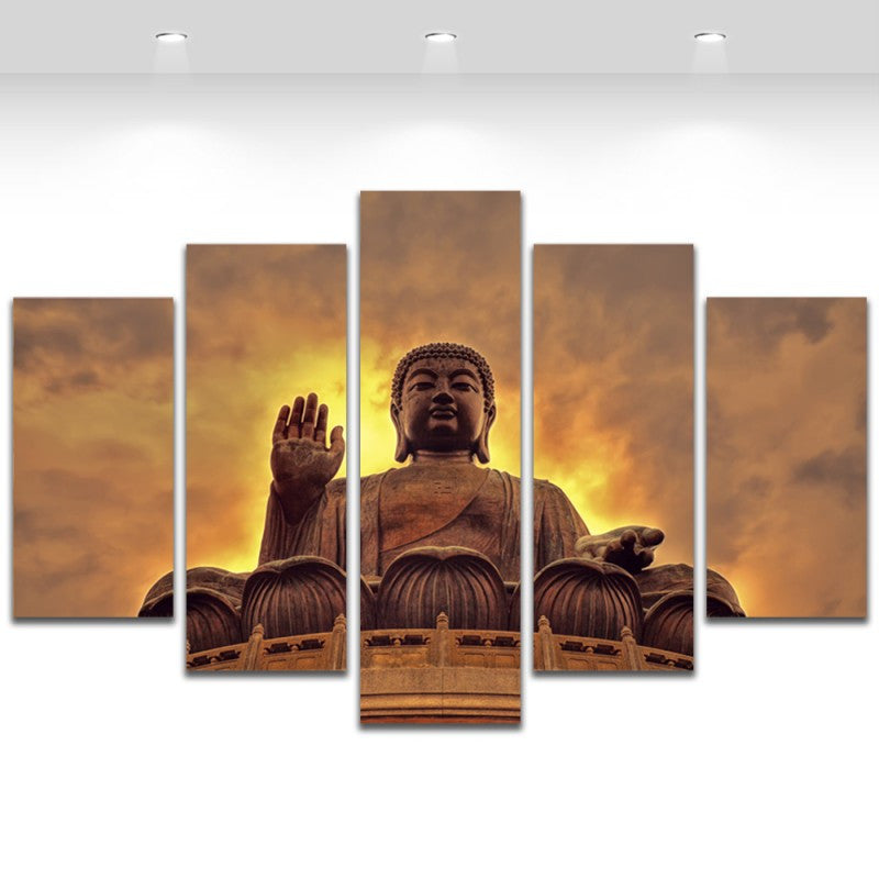 5 Panel Wall Painting Buddha Wall Art Canvas Printed Painting for Living Room Modern Home Decoration Unframed