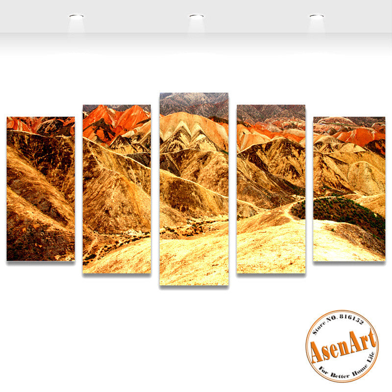 5 Panel Chinese Park Mountain Landscape Pictures Home Decor Wall Art Canvas Prints Painting for Living Room Unframed