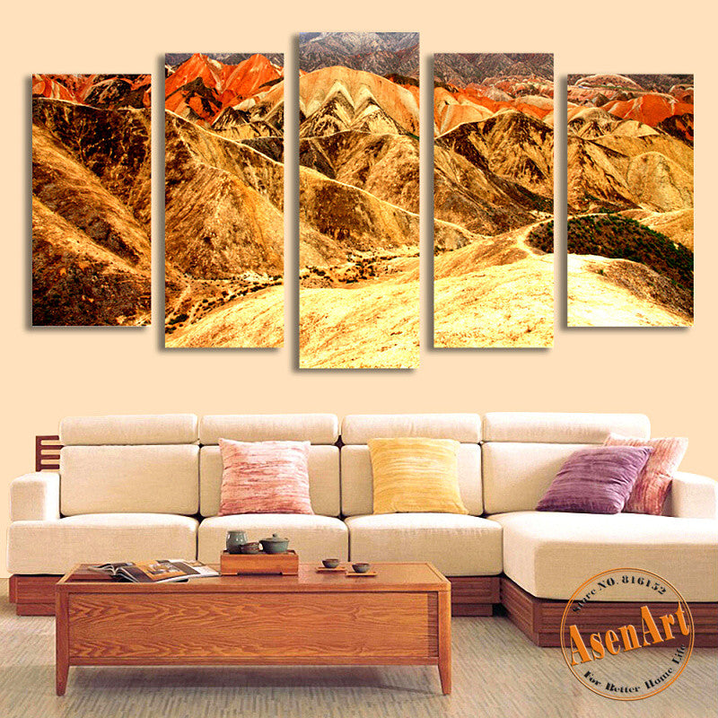 5 Panel Chinese Park Mountain Landscape Pictures Home Decor Wall Art Canvas Prints Painting for Living Room Unframed