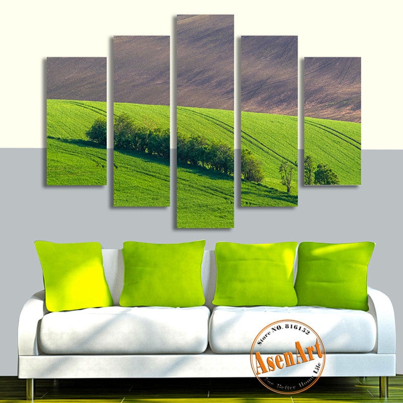 5 Panel Grassland Wall Picture Nature Landscape Painting for Living Room Wall Art Canvas Print Unframed