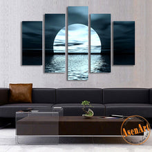 Load image into Gallery viewer, 5 Panel Moon Picture Night Sea Landscape Painting for Living Room Modern Home Decor Wall Art Canvas Prints No Frame
