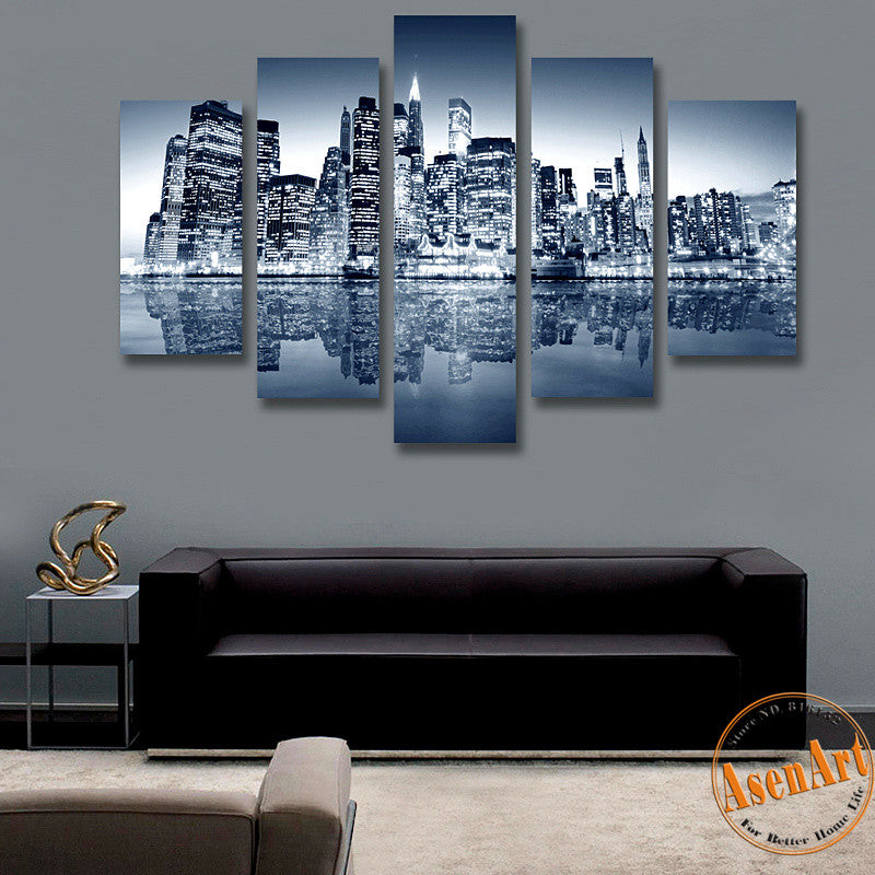5 Panel Canvas Art Black and White Painting City Landscape Painting Canvas Prints Artwork Picture for Living Room Unframed