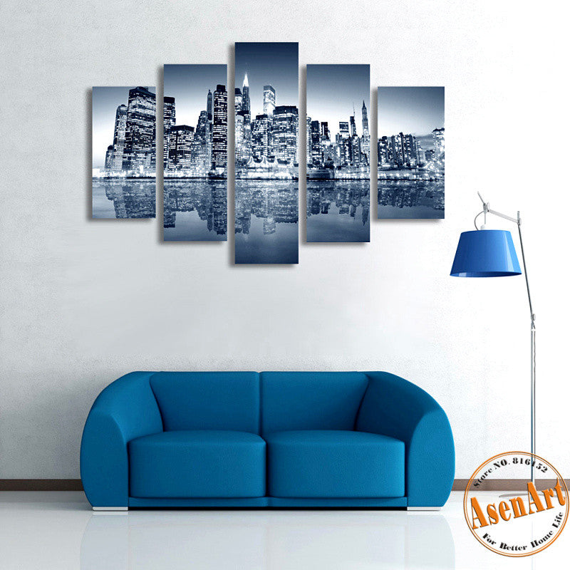 5 Panel Canvas Art Black and White Painting City Landscape Painting Canvas Prints Artwork Picture for Living Room Unframed