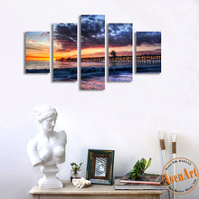 Load image into Gallery viewer, 5 Panel Seaside Walkway Sunset Painting Wall Art Canvas Prints Picture for Bedroom Modern Home Decor Unframed
