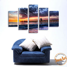 Load image into Gallery viewer, 5 Panel Seaside Walkway Sunset Painting Wall Art Canvas Prints Picture for Bedroom Modern Home Decor Unframed
