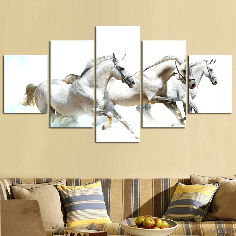 5 Panels Racing Horse Painting Oil Canvas Painting Print Animal Picture Wall Decoration Living Room Office Modern Wall Art