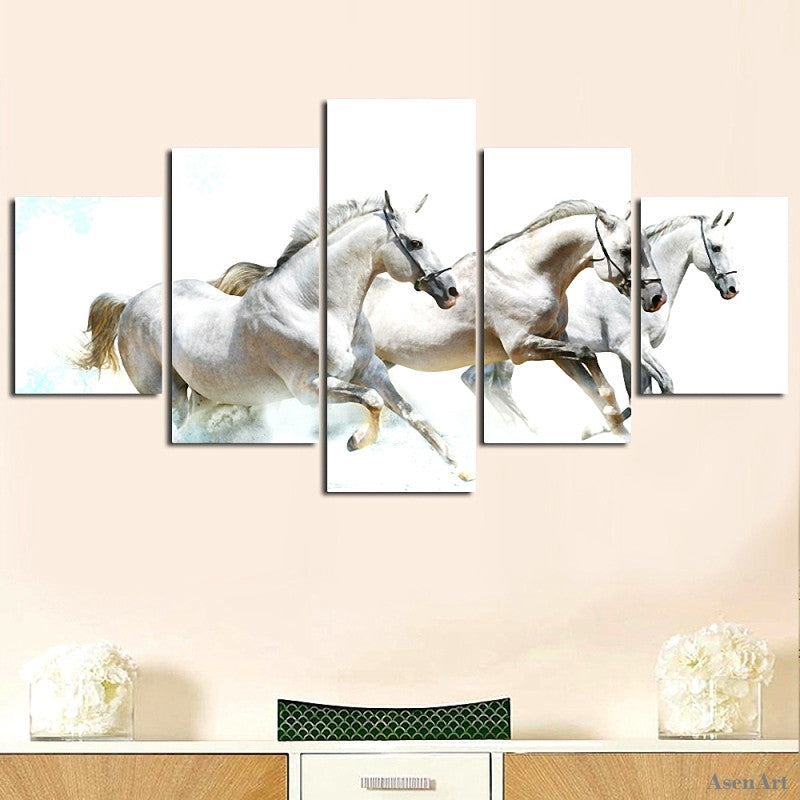 5 Panels Racing Horse Painting Oil Canvas Painting Print Animal Picture Wall Decoration Living Room Office Modern Wall Art