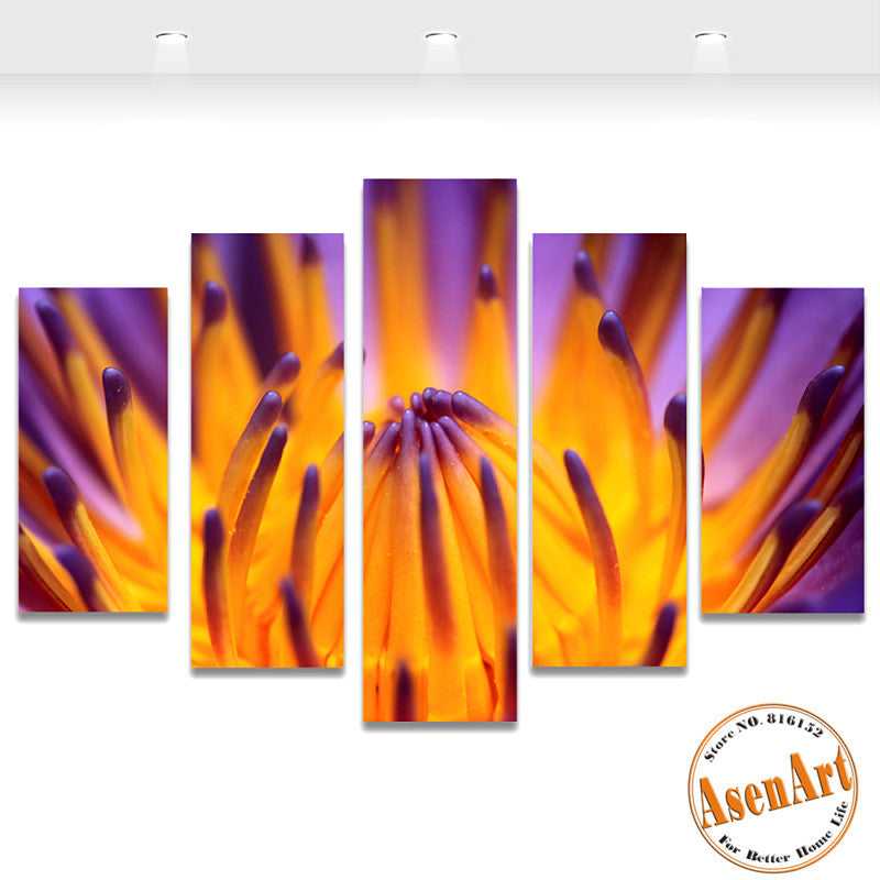 5 Panel Canvas Art Buds Blossoming Flower Painting Modern Home Decor Canvas Prints Artwork Picture for Bedroom No Frame